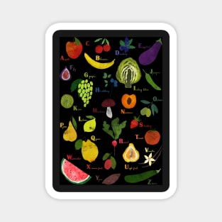 Fruit and vegetables English alphabet on dark Magnet