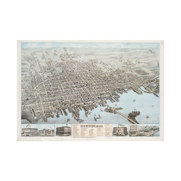 Vintage Pictorial Map of New Bedford MA (1876) by Bravuramedia