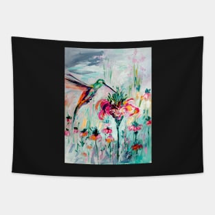 Hummingbird on Bee Balm Tapestry