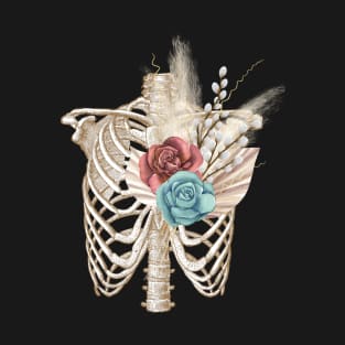 Thorax Skeleton with Blue Roses T-Shirt