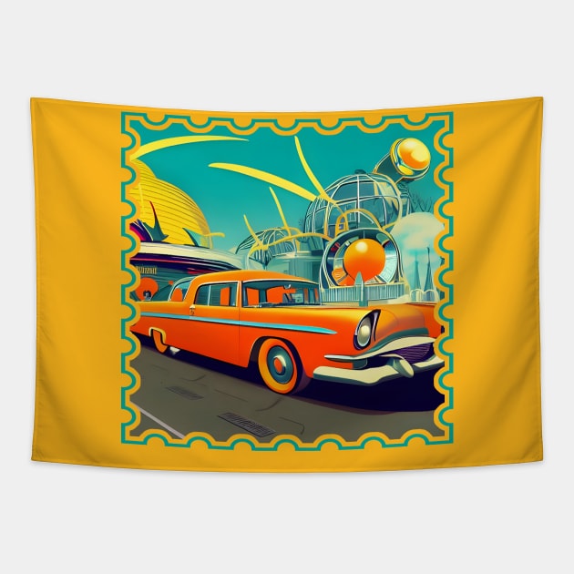 Classic 50's car futuristic Tapestry by DigiDreams