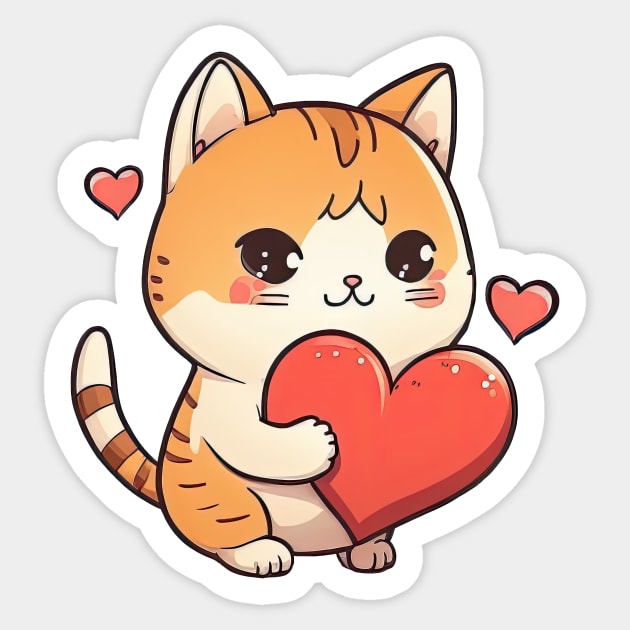 Set of cute Valentine's day stickers with cats in kawaii style