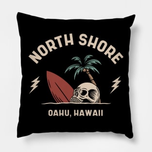 Vintage Surfing North Shore Oahu Hawaii // Retro Surf Skull Pillow