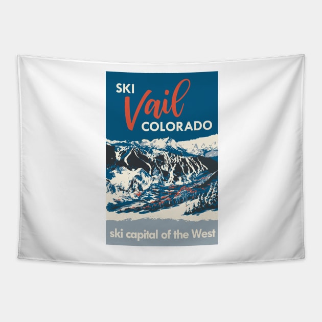 Blue Vail Colorado Vintage Ski Poster Tapestry by ROEDERcraft