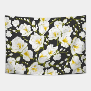 White freesia on a dark background Tapestry