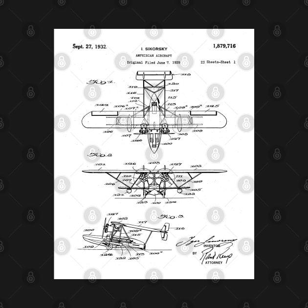 Seaplane Patent - Biwing Seaplane Art - Black And White by patentpress