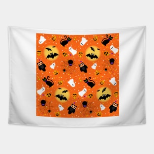 Halloween Cuties over Orange Tapestry