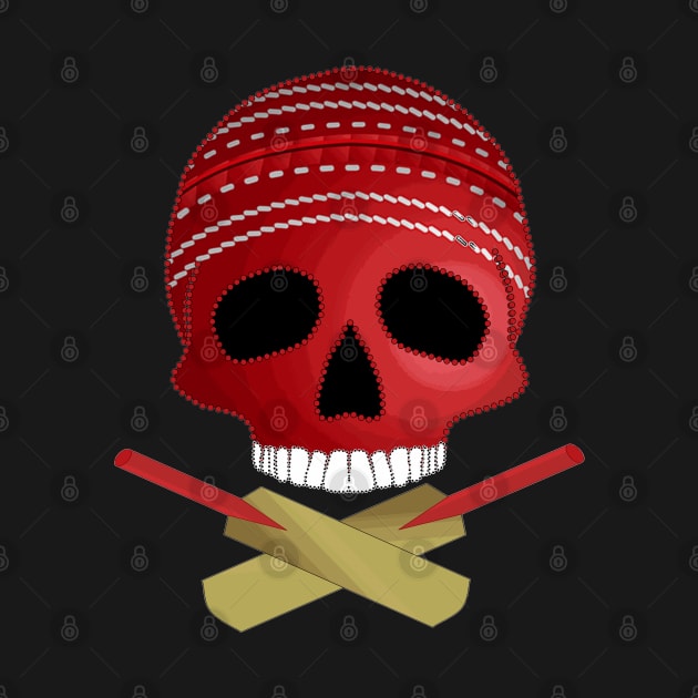 Cricket Ball Skull and Crossed Cricket Bats by Nuletto