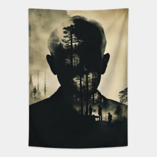 Double exposure, Granddad silhouetted portrait Tapestry