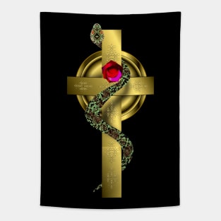 Gold Rosy-Cross + Serpent Tapestry