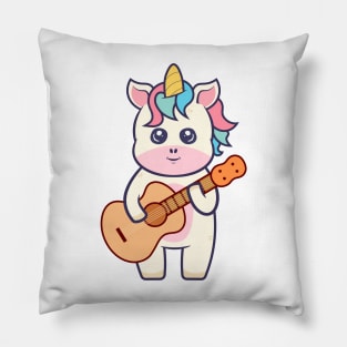 Kawaii Unicorn Playing Acoustic Guitar Cartoon Pillow