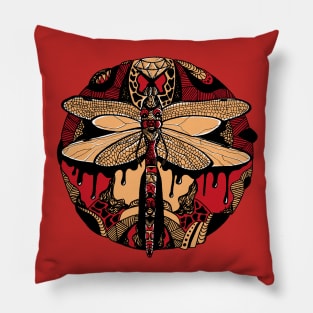 Red and Cream Circle of the Dragonfly Pillow