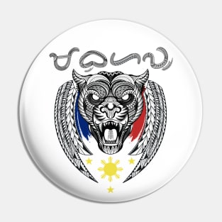 Tribal line Art Tiger / Baybayin word Mabuhay (Long live) Pin