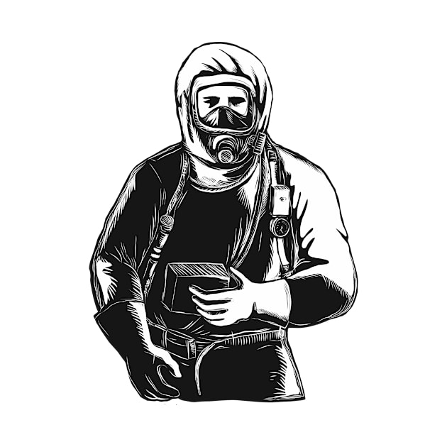 EMT Wearing Hazmat Suit Scratchboard by patrimonio