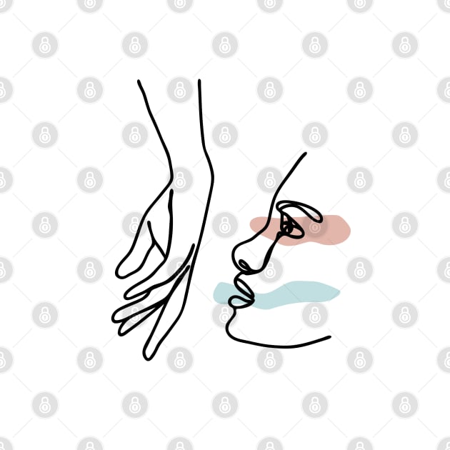 Minimal Line Drawing Hand Kiss by Art Designs