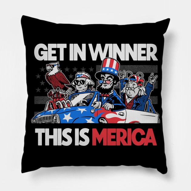 Get in Winner This is America US Presidents 4th of July Monster Truck Pillow by vo_maria