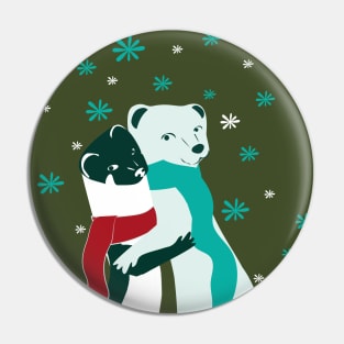 Weasel hugs Christmas in green Pin