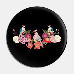 Waxwing with fairy pitta and cherry blossom Pin