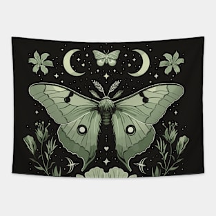 Botanical Witchy Luna Moth Witchcraft Cottagecore Moon Phase Tapestry