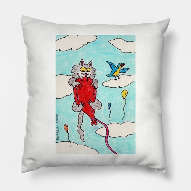 Kitty on a Balloon Pillow by ConidiArt