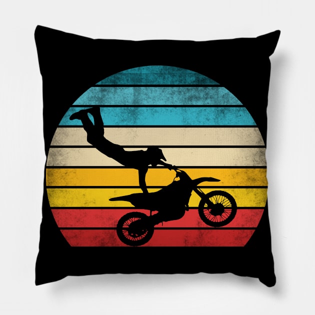 Retro Motocross Dirtbike Motorcycle Pillow by funkyteesfunny