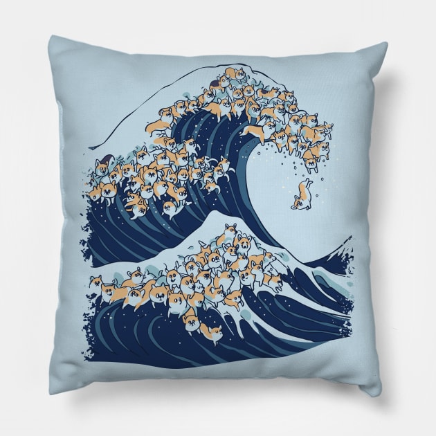 The Great Wave of Corgi Pillow by huebucket