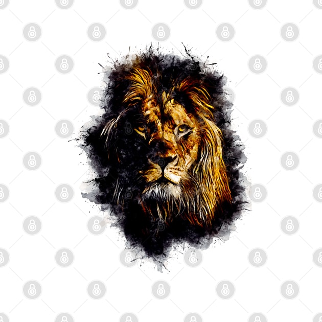 Lion Head Abstract Animal Face Watercolor Splatter Illustration by Naumovski