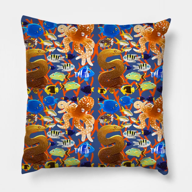 Sea animals pattern Pillow by JenChibi