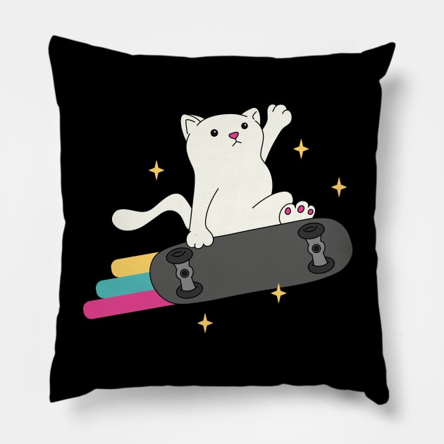 Funny Skater Cat Rainbow Skateboard Pillow by Foxxy Merch