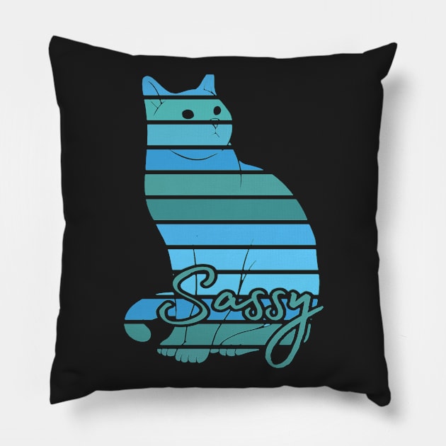 Blue Sassy Cat Art Pillow by AlondraHanley