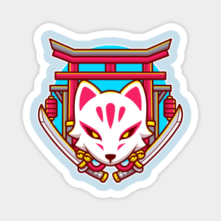 Cute Kitsune With Sword Cartoon Magnet