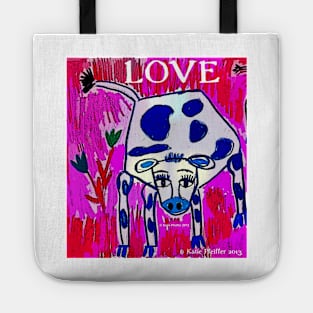 Blue Spotted Love Cow Tote