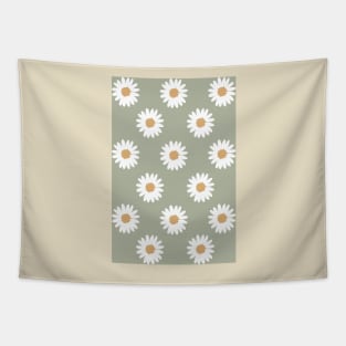 muted green neutral camel daisy flower floral pattern Tapestry