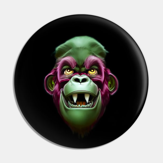 Evil Monkey Face Green & Pink Pin by PNPTees