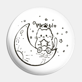 Cute Illustartion Cat With Moon Meow Cat Pin