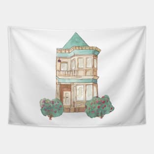 Vintage Watercolor House Tapestry