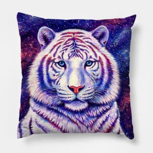 Among the Stars Colorful Cosmic White Tiger Pillow