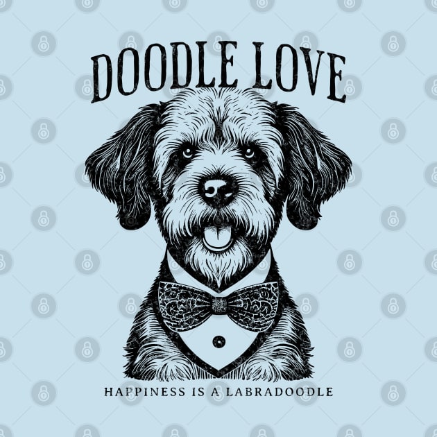 Labra Doodle Love monochrome Vintage Textured Dog Artwork by Tintedturtles