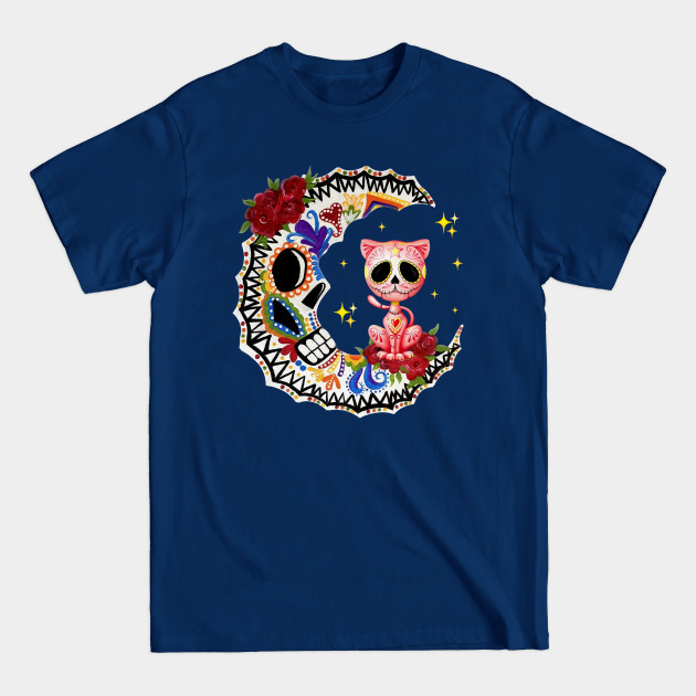 Halloween Sugar Skull Cat and Moon - Halloween - T-Shirt