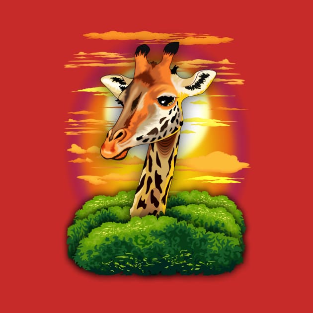 Giraffe on Wild African Savanna Sunset by BluedarkArt