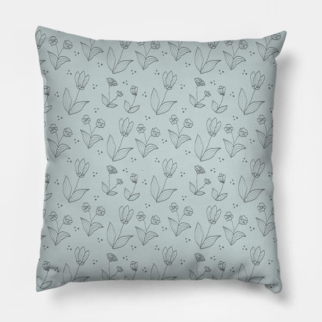 Grey Floral Hand drawn Pattern Product Pillow by iorozuya