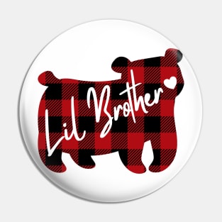 Lil Brother. Bear. Buffalo Plaid. Pin