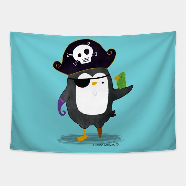 Pirate Penguin with a Parrot Tapestry by thepenguinsfamily