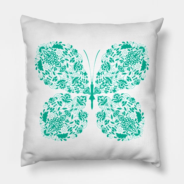 Paisley Dark Cyan Butterfly Pillow by 4U2NV-LDN