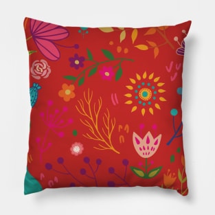 colorful illustration with beautiful cat and flowers #7 Pillow