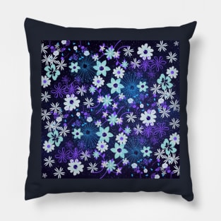 Blue Flowers Garden at Night Pillow