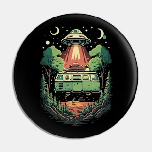 Alien Encounter: Vintage Van Under Cosmic Lights Pin