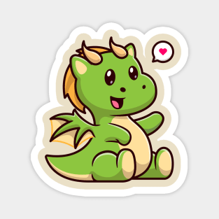 Cute Baby Green Dragon Sitting Cartoon Magnet