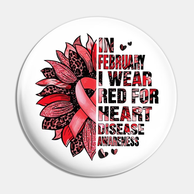 I Wear Red for Heart Disease Awareness Month Red Sunflower Pin by _So who go sayit_