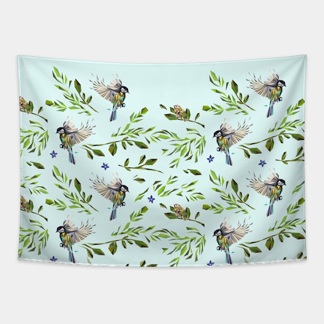 Geometric Birds Pattern Colors Tapestry by XOOXOO